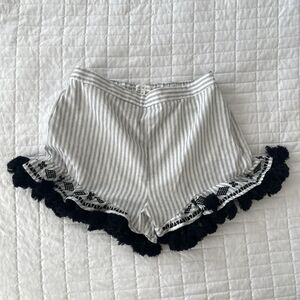 ANTHRO Free the Roses Boho Striped PomPom Embroidered Trim Shorts Size Size M